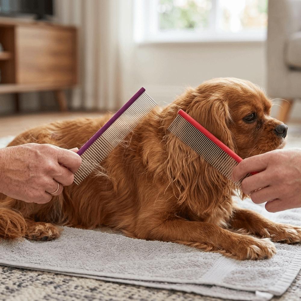 Non Slip Handle Dog Grooming Comb Metal Dual Teeth Comb Pet Straight Comb  Dog Cat Grooming