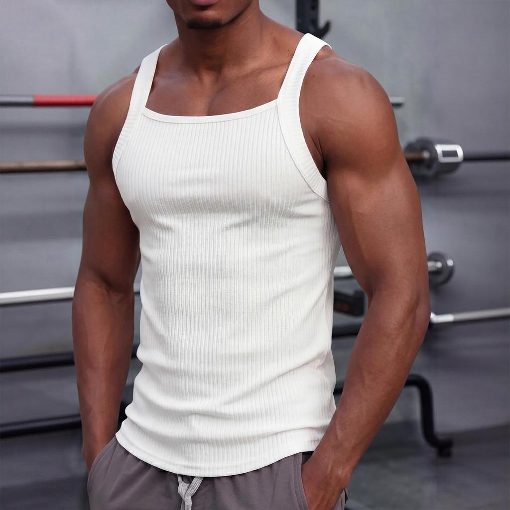 Herren Quadratischer Ausschnitt Enges Muskel Tanktop für Workout Training