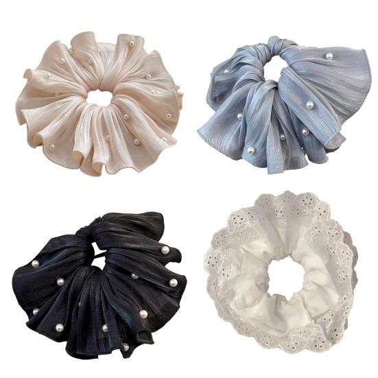 Hair Tie Imitation Pearls Large Elastic Hair Band Double Layer Soft Fabric Hair Scrunchie Hair Accessories