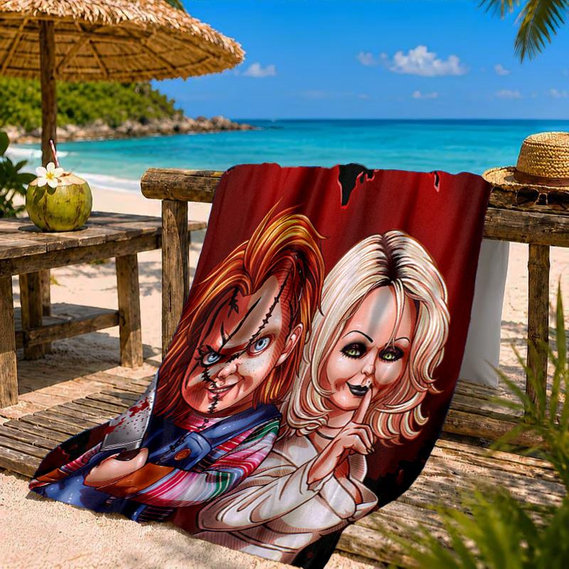 Love And Horror Doll Pattern Beach Towel Microfiber Beach Towel, Lightweight and Quick-Dry, for Summer Travel, Swimming Pool Fan Birthday Gift