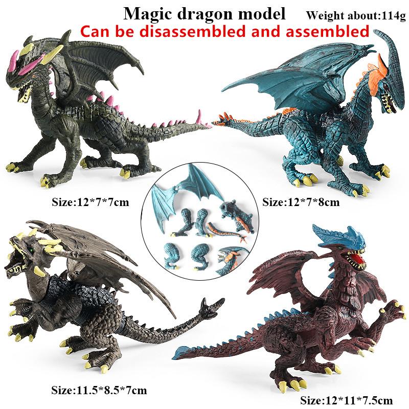 Oenux 4PCS/Set Flying Magic Dragon Rotatable Monsters Dinosaurs Animals Toy Action Figures Model PVC Collection Kids X-mas Gift