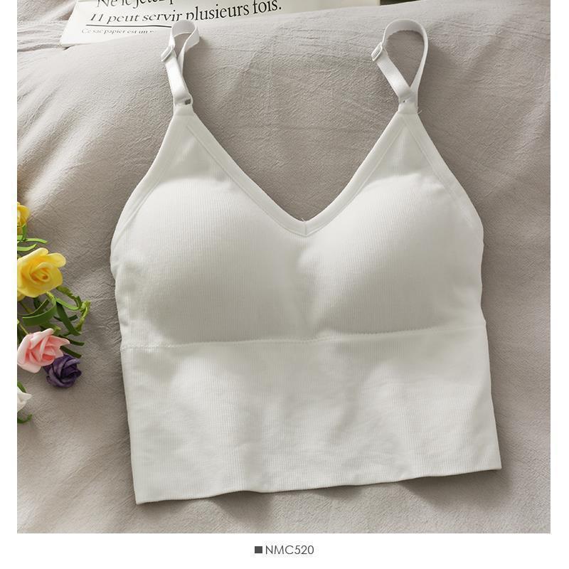 Women's Casual Crop Tank Top Ribbed Knit V Neck Spaghetti Strap Bralette