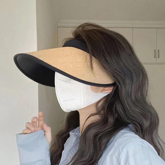 Summer Lightweight Sun Hat with And Rear Hat Foldable Straw Hollow Top Headband