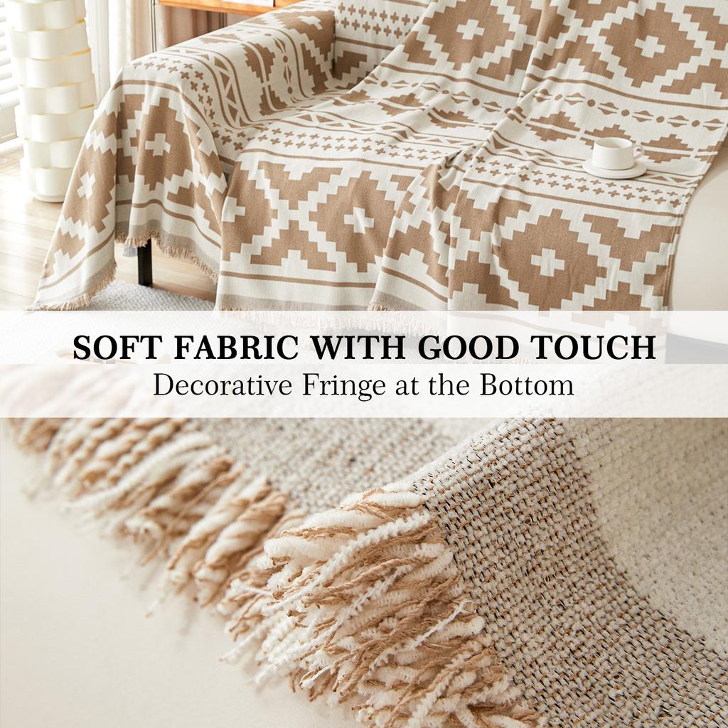 Couch Covers for Sofa Boho Sofa Covers Chenille Blanket Khaki Geometric Rhombic Diamond Couch Covers for Sectional Sofa L Shape