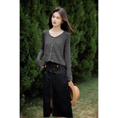 MOCANA Damen Casual V-Ausschnitt Langarm Strick-Cardigan