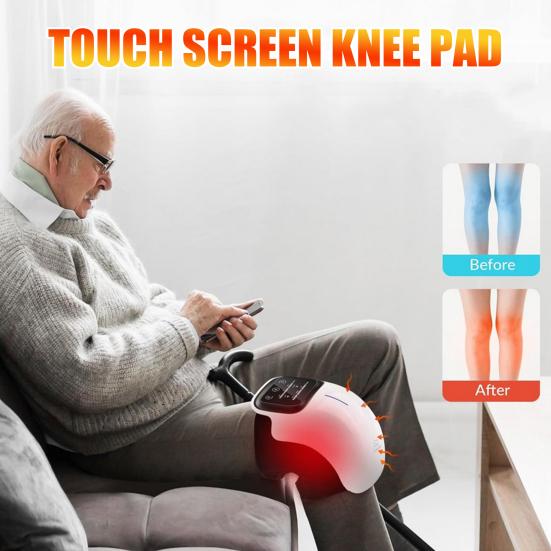 Genouillère chauffante à écran tactile LED avec masseur, chaleur et vibrations réglables, chauffage de genou rechargeable white