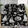 Vintage Halloween Flanell-Kuscheldecke - Weich, Gemütlich, Ganzjahres-Polyester mit Geistern, Skeletten, Kürbissen & Spinnennetzen - 250-300 g/m², Ideal für Bett,