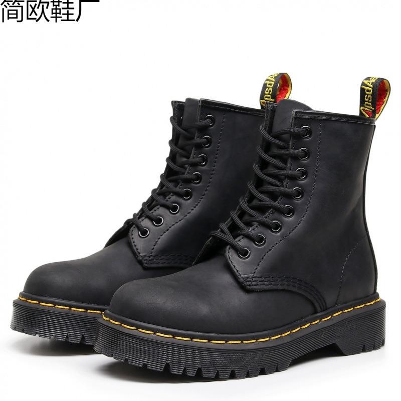 Martin Boots High-top Tooling Boots Women's Head Layer Crazy Horse Black Short Boots Men's and Women's Leather Boots Round Head