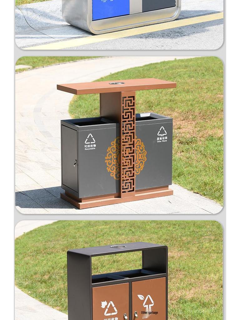 Stainless Steel Outdoor Trash Can with Waste Separation for Parks, Streets, and Scenic Areas