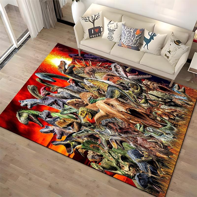 Epic Dinosaur Battle Scene Carpet - Colorful Jurassic Design with Fiery Volcano Suitable for use as an anti-slip1 for1room and bedroom sofas