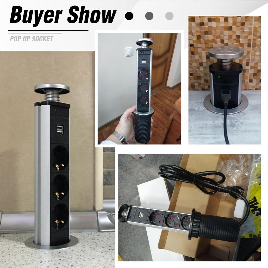 1000mA 220V 3/4/5/6 Power Kitchen Table Pull Up Socket Electrical Desktop Sockets 1 Led+2 charge USB Aluminum Shelf