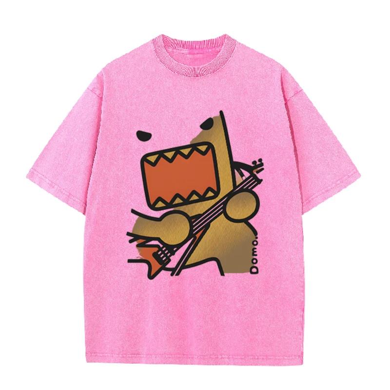 T-shirt Casual con Grafica Rock di Domo, Lavaggio Vintage Marrone, Cartone Animato