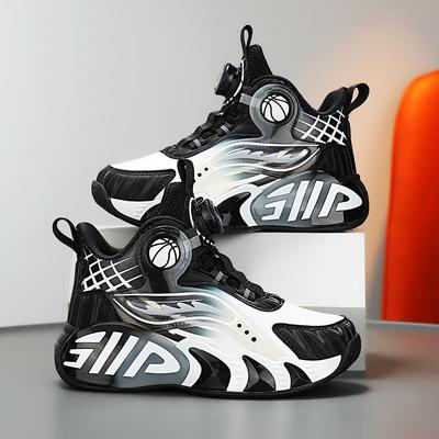 Children's Basketball Shoes Boys Autumn and Winter New Velvet Outdoor Large Cotton Shoes Leather Surface Waterproof Girls Button Sports Shoes