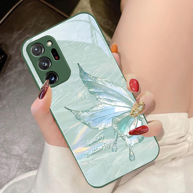 Flowing Butterfly For Samsung Galaxy Note 8 9 10 PRO 20 Ultra A01 02 03 Core 04E 4G 12 13 5G Tempering Glass Phone Case