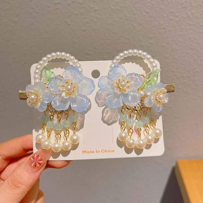 

Антикварные аксессуары для волос, головной убор ханьфу, китайский стиль, заколка-бабочка в стиле ретро, ​​пара глазурованных цветов, милые аксессуары с бахромой для девочек