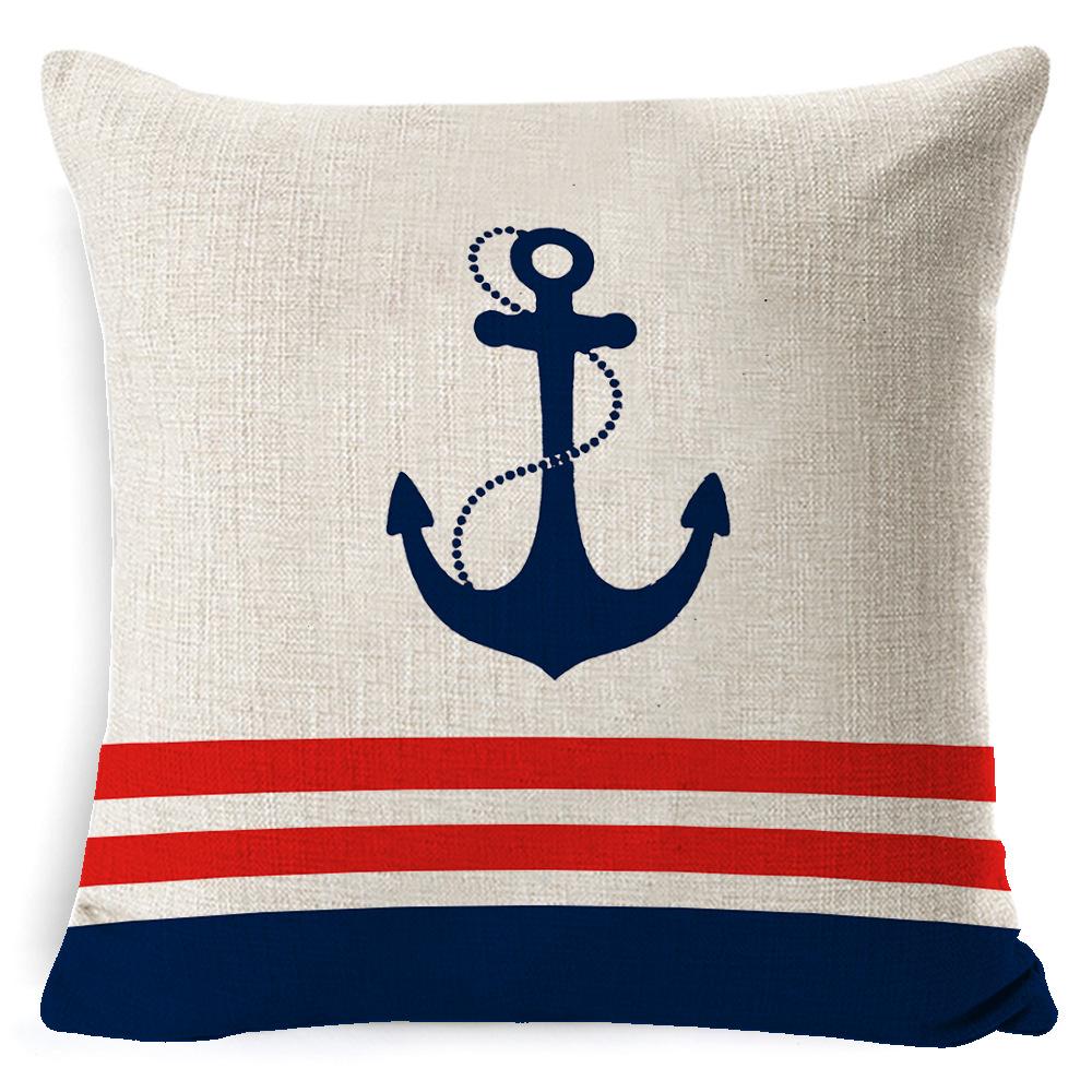 Cushion Cover Ocean Anchor Linen Pillow Cover Simple Sailing Sofa Living Room Pillow Cover Premium Durable Quality