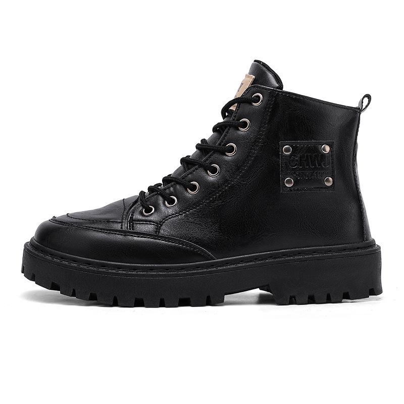 Martin Boots Men's Shoes Winter High-top British Style Casual Men's Leather Shoes Black Locomotive Leather Boots Anti-splash Tooling Boots