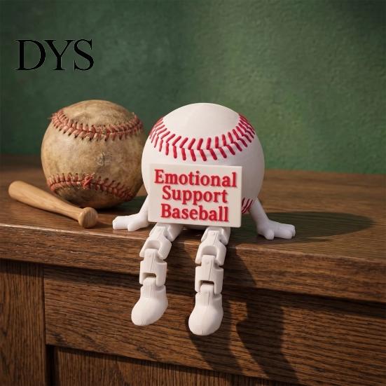 Desk Decor for Baseball Fans 3D Printed Figurine with Articulated Legs, Buddy Red Living Room Shelf Decoration Stitching, Flexible Joints Ball