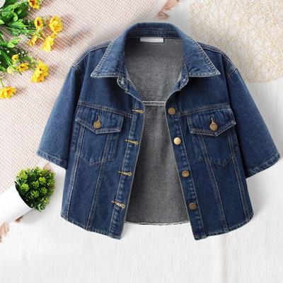 Women's Cropped Denim Jackets Lapel Button Down Trucker Jean Jackets Summer Short Sleeve