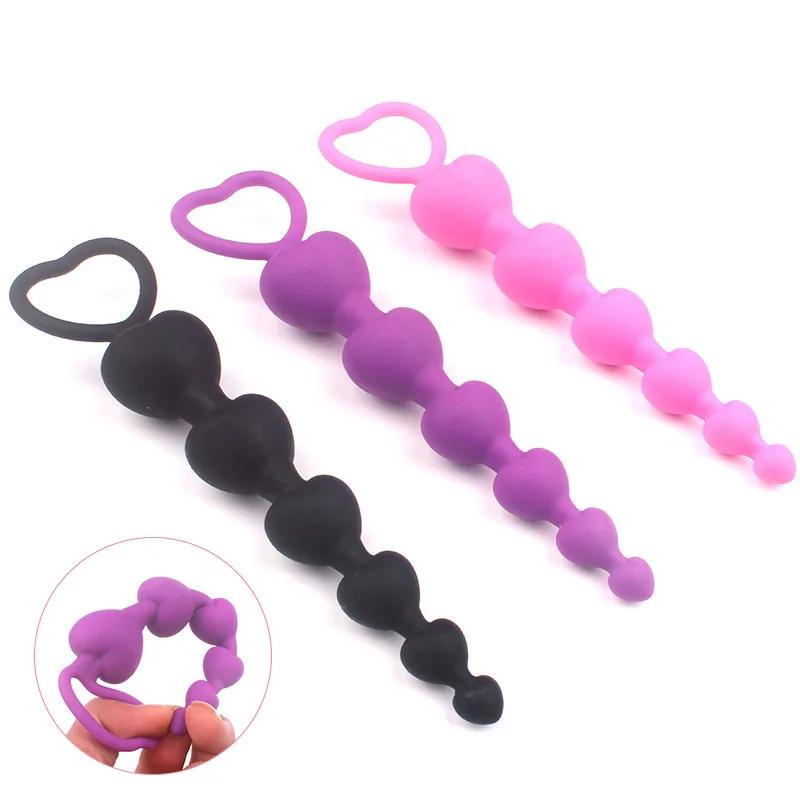 New Heart beads Soft Anal Plug anus Toys Big Balls Silicone G-Spot Stimulating Butt Plugs Adult Sex Couple Sexy
