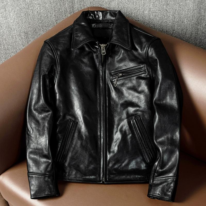 

Новая куртка из вощеной кожи лошади, с эффектом чайной сердцевины, для мужчин, модная, приталенного кроя, короткая, со стойкой, байкерская 4XL