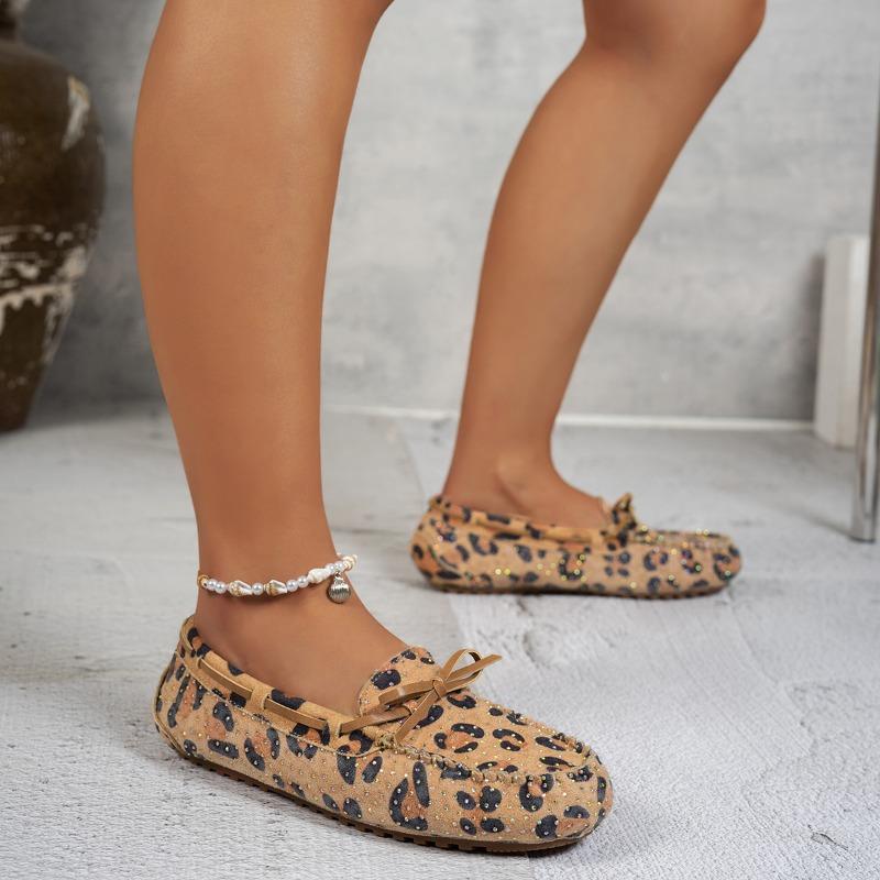 Fashion Full Diamond Flat Shoes Autumn New Round Toe Deep Mouth Bow Soft Sole Anti-slip Wear-resistant Single Shoes