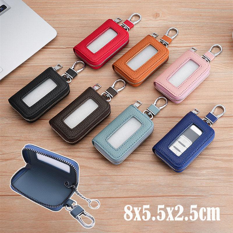 Visual Mirror Window Car Key Protector Bag Leather Key Holder Mini Auto Key Pocket Case Retro Keyring Wallet Zipper Bag