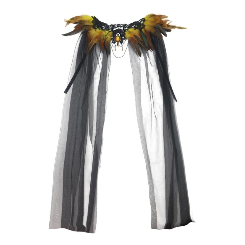 Gothic Feather Shrug Cape Shawl Shoulder Wrap Lace Collar Halloween Cosplay Costumes for Adults Women Scarf Top Gifts