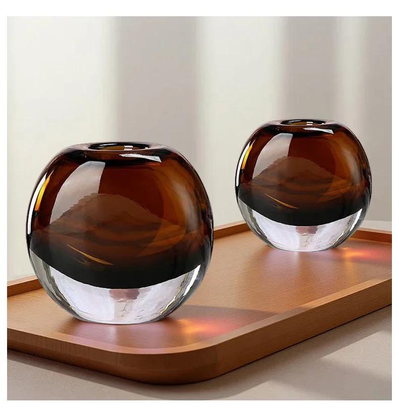 Transparent Caramel Colored Delicate Glass Vase Flower Pots Desk Decoration Flower Arrangement Floral Vases Room Aesthetic Decor