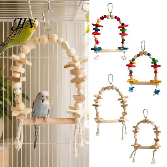 Bird Swing Toy Hanging Parrot Toy, Wooden Perch Stand for Cage, Wood Beads Blocks Chew Parakeet Cockatiel Budgie Macaws