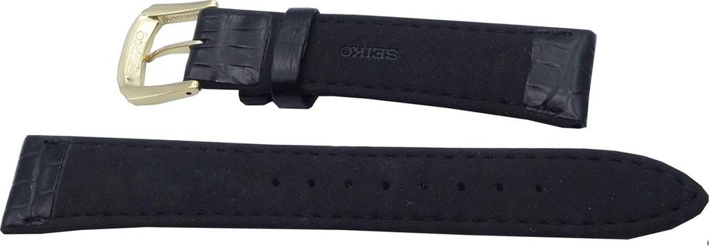 Seiko 17mm DEL1 Crocodile Black Watch Band R-1 Men's