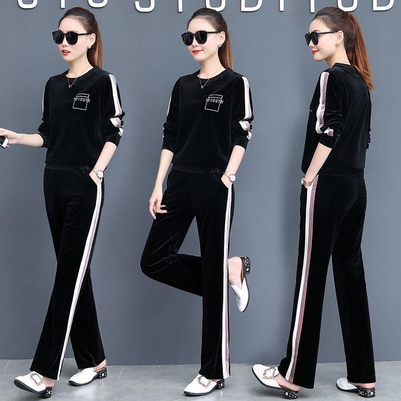 2pcs Women's Loose Velvet Blouse Wide Leg Pants Indoor Suits Comfort Fashion 2pcs Women's Loose Velvet Blouse Wide Leg Pants Indoor Suits Comfort Fashion