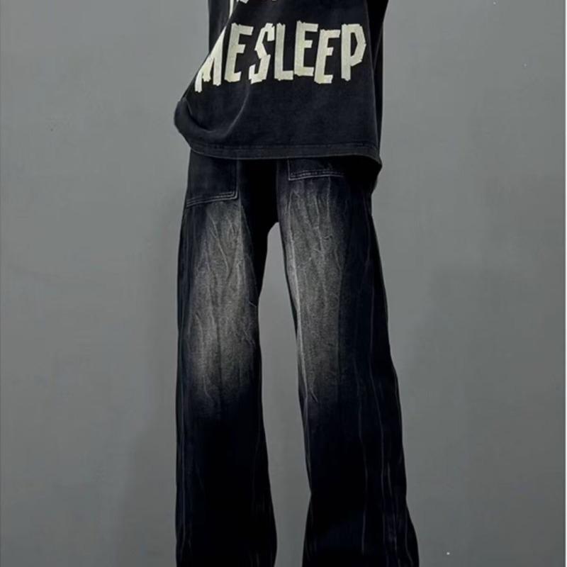 Jeans Men's Autumn American Retro High Street Wide Leg Pants Spring and Autumn Design Loose Straight Pants Men's