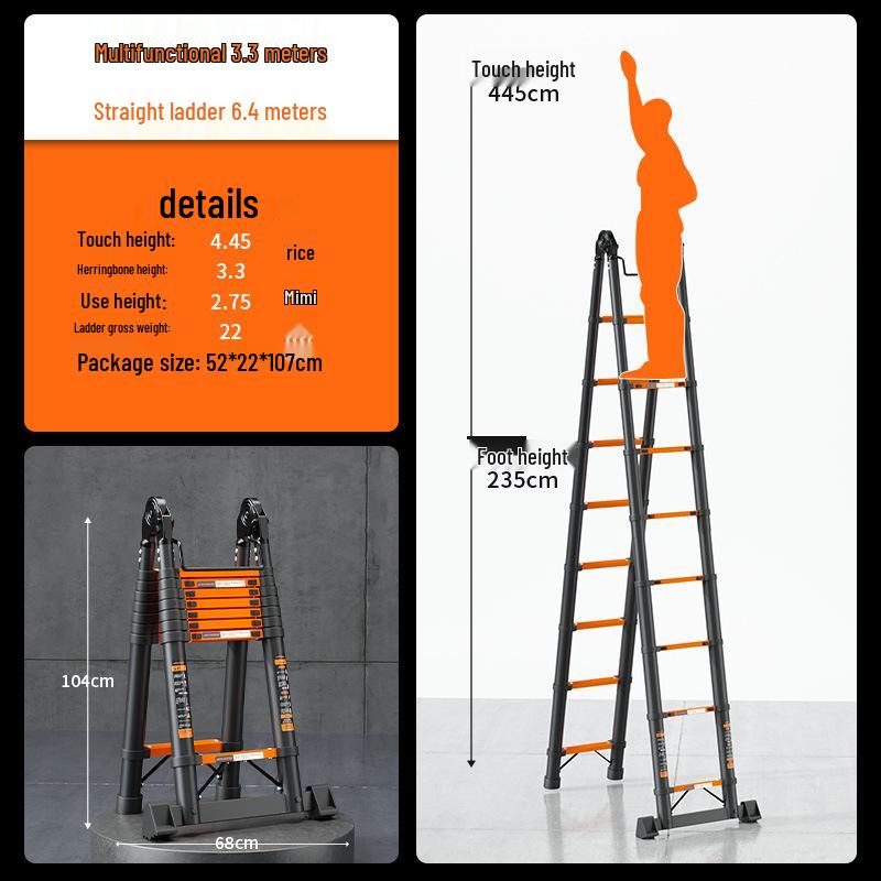 Multi-Function Thickened Carbon Steel Telescopic Ladder: Household A-Frame & Bamboo Joint Folding Engineering Ladder