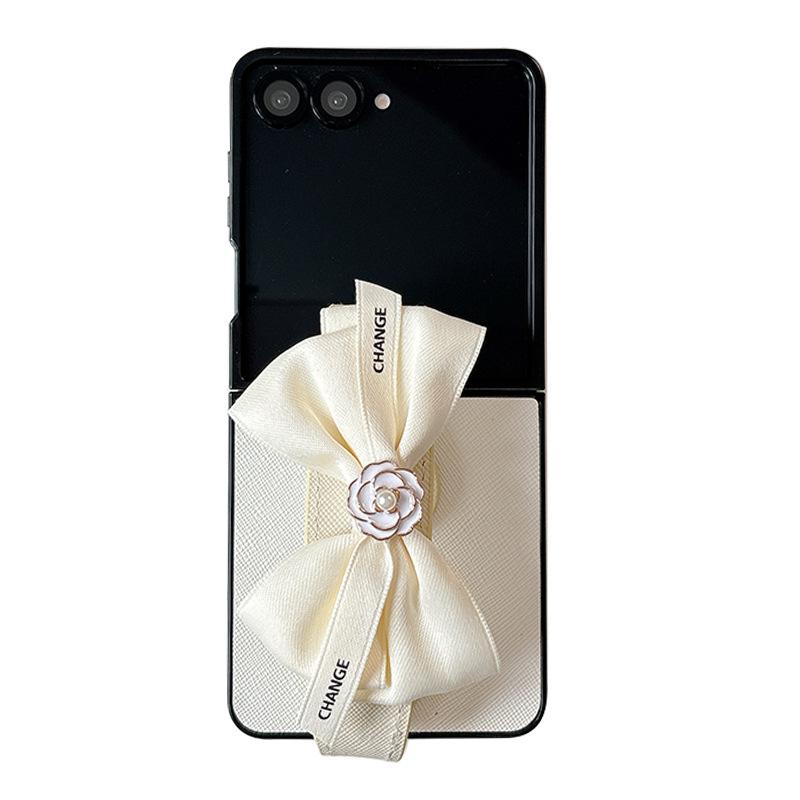Pouzdro na telefon s mašlí Camellia pro Samsung Zflip7 Flip Fold Findn3Flip Kožené Dámská Móda