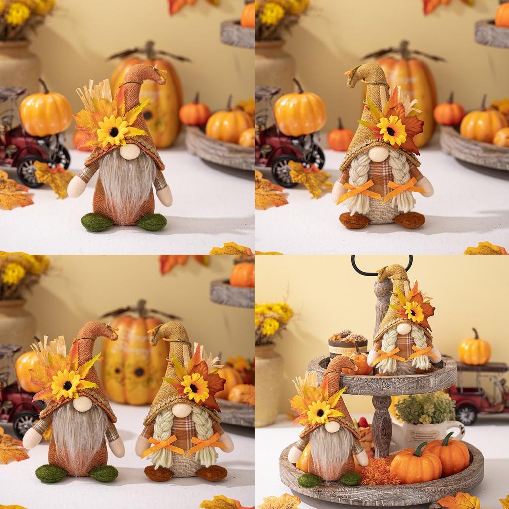 Thanksgiving Decor Standing Faceless Doll Gnome Figurine With Seasonal Hat And Leaf