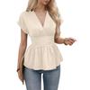 Women's Fashionable Loose V-neck Waist-cinching Color Raglan Sleeve Skirt With Pleated T-sleeves