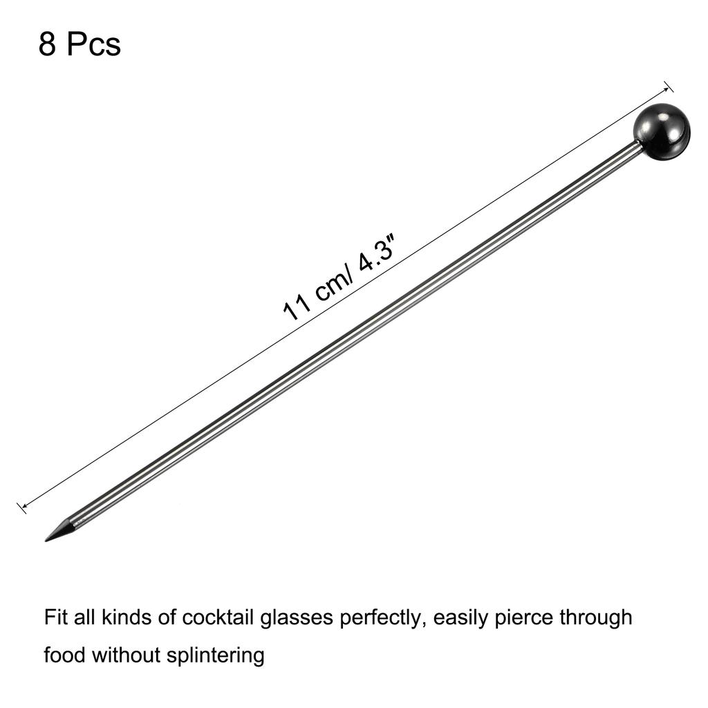 5/8pcs Metal Cocktail Picks Reusable Stainless Steel Cocktail Toothpick Ball Shape for Party Bar Drinks Appetizer Fruits 11cm