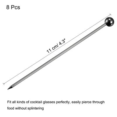 5/8pcs Metal Cocktail Picks Reusable Stainless Steel Cocktail Toothpick Ball Shape for Party Bar Drinks Appetizer Fruits 11cm
