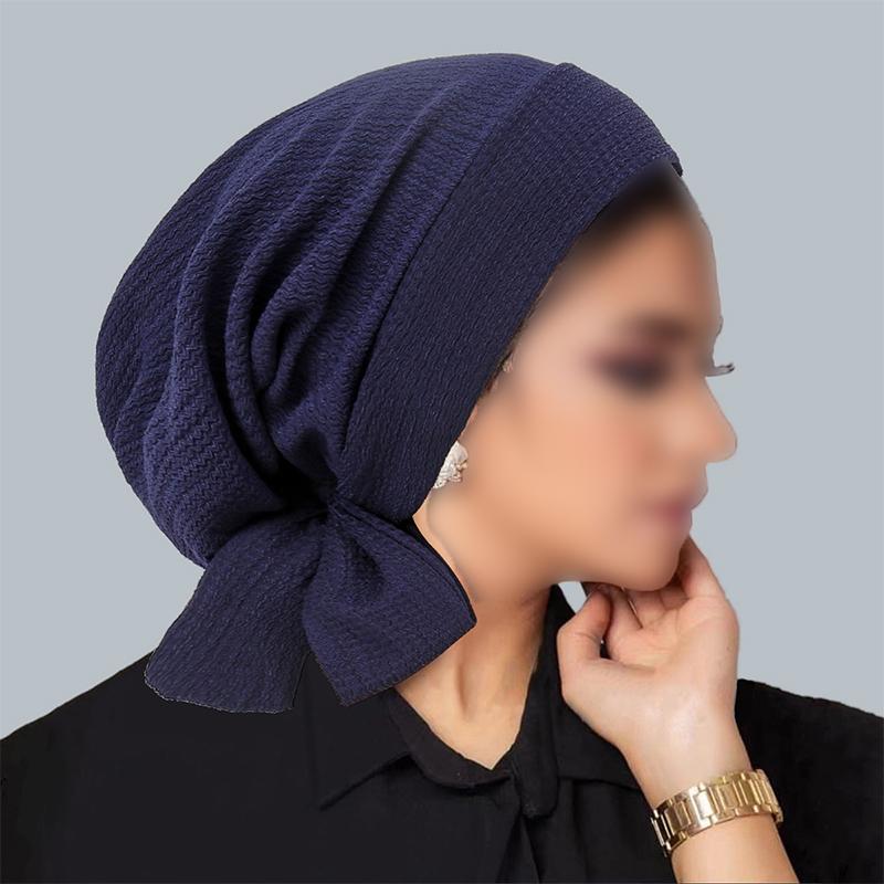 2025 Ramadan Women Turban Crinkle Hijab Hats Long Tail Head Wraps Elastic Muslim Hats Breathable Chemo Cap For Women Girls
