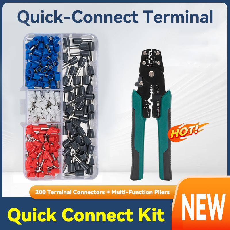 200PCS Crimp Terminals Kit Electrical Tube Terminals Suit VE Tubular Block Cord End Connectors Cable Wire Connector
