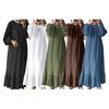 Women Dress Round Neck Puff Long Sleeve Loose Fit Maxi Dress with Layered Ruffle Hem Puff Sleeves Holiday Wear