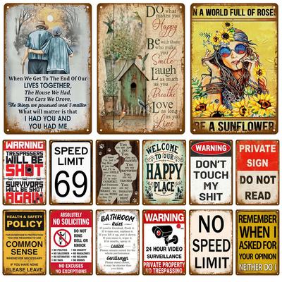 Vintage Metal Plate Tin Sign Plates Bar Retro Metal Sign Wall Art Mural Aesthetic Room Home Decor Items Poster Garage Decoration