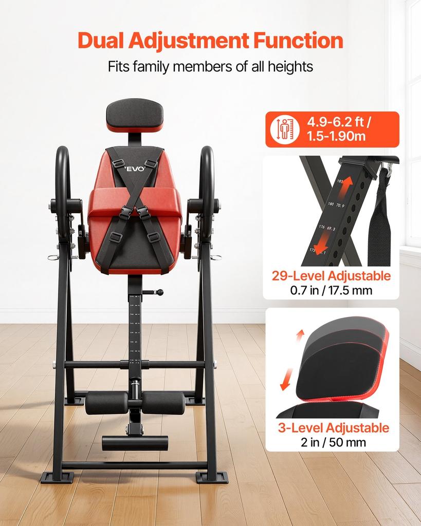 Inversion Table, 136 Kg Capacity Heavy Duty Inverted Table, Back Inverter Stretcher with Dual-Roller Locking, Decompression Tables for Shoulders,
