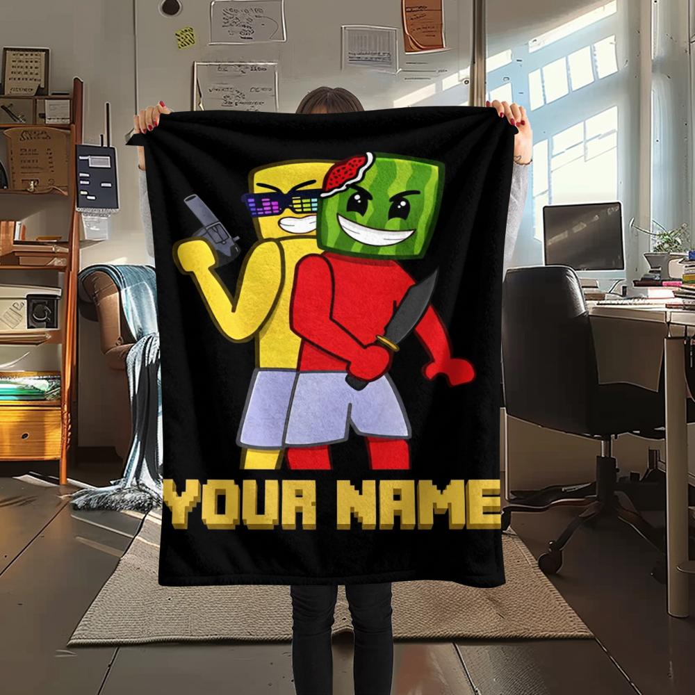 1 Stück Individueller Name Sonniges & Melonenmuster Flanelldecke Geeignet für Alle Jahreszeiten für Heimdekoration Wärme und Komfort Geschenke Feiertagsgeschenk_xia