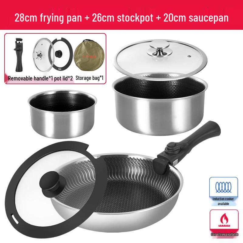 ZISIZ Detachable Non-stick Stainless Steel Cookware Set