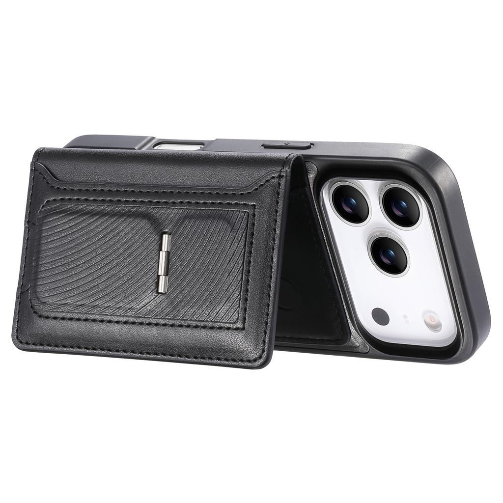 CASENEO For iPhone 17 Pro Detachable Magnetic Phone Case with Card Holder Kickstand TPU PU Leather PC Phone Cover Compatible with MagSafe