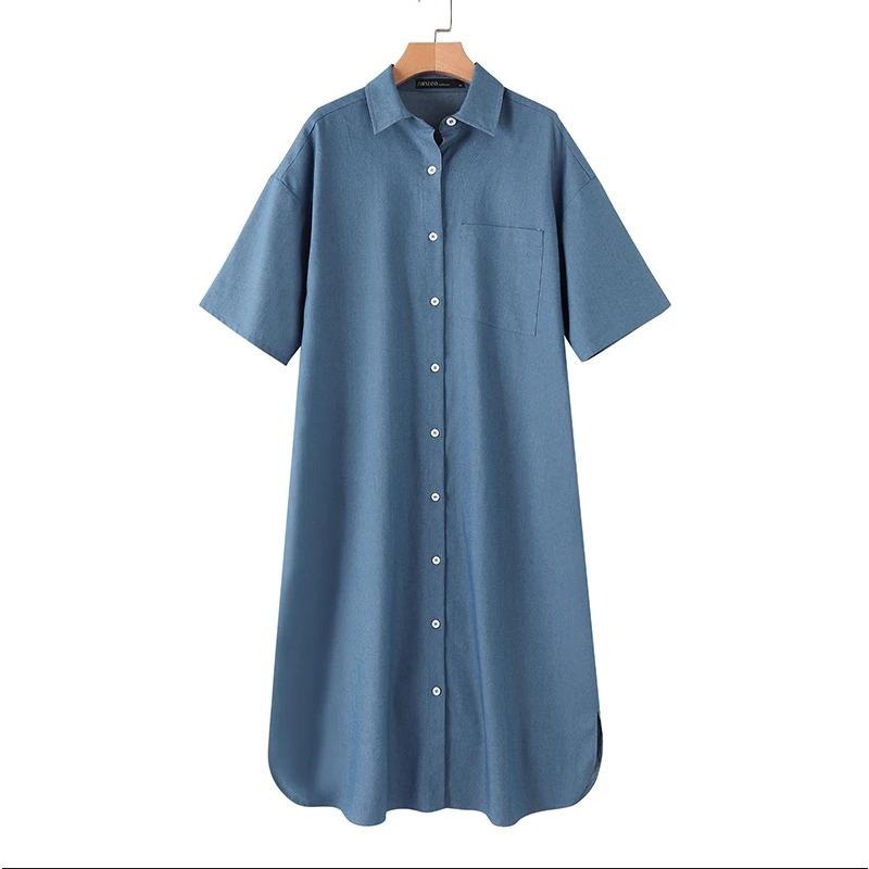 Women's Denim Dress, Shirt Collar Denim Casual Dress