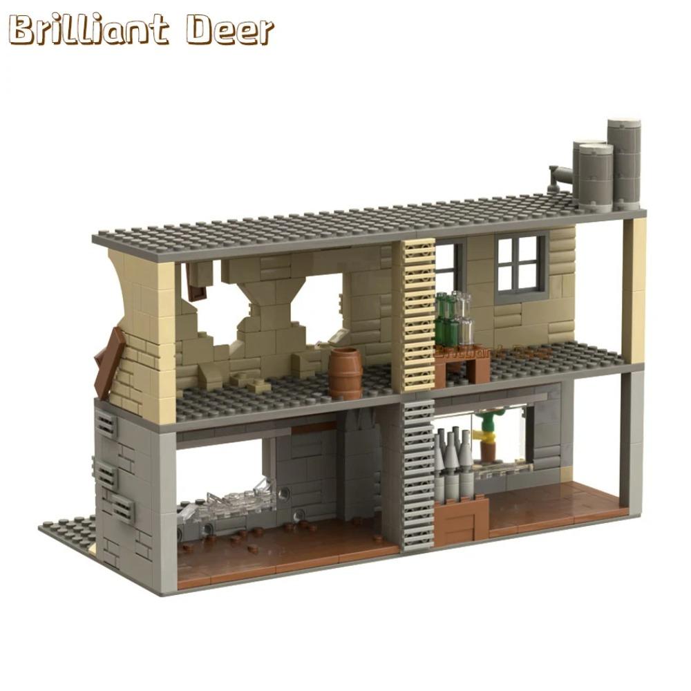 Abandoned Ruined Buildings MOC WW2 Pubg Military Base DIY Scenes Building Blocks Set Parts for Army Soldier Figures Boys Toys