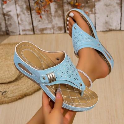 Damen Übergröße Einfarbig Plateau Cut-Out Zehensandalen Sommer Europäisch Amerikanischer Stil Mode Slipper Outdoor Sandalen